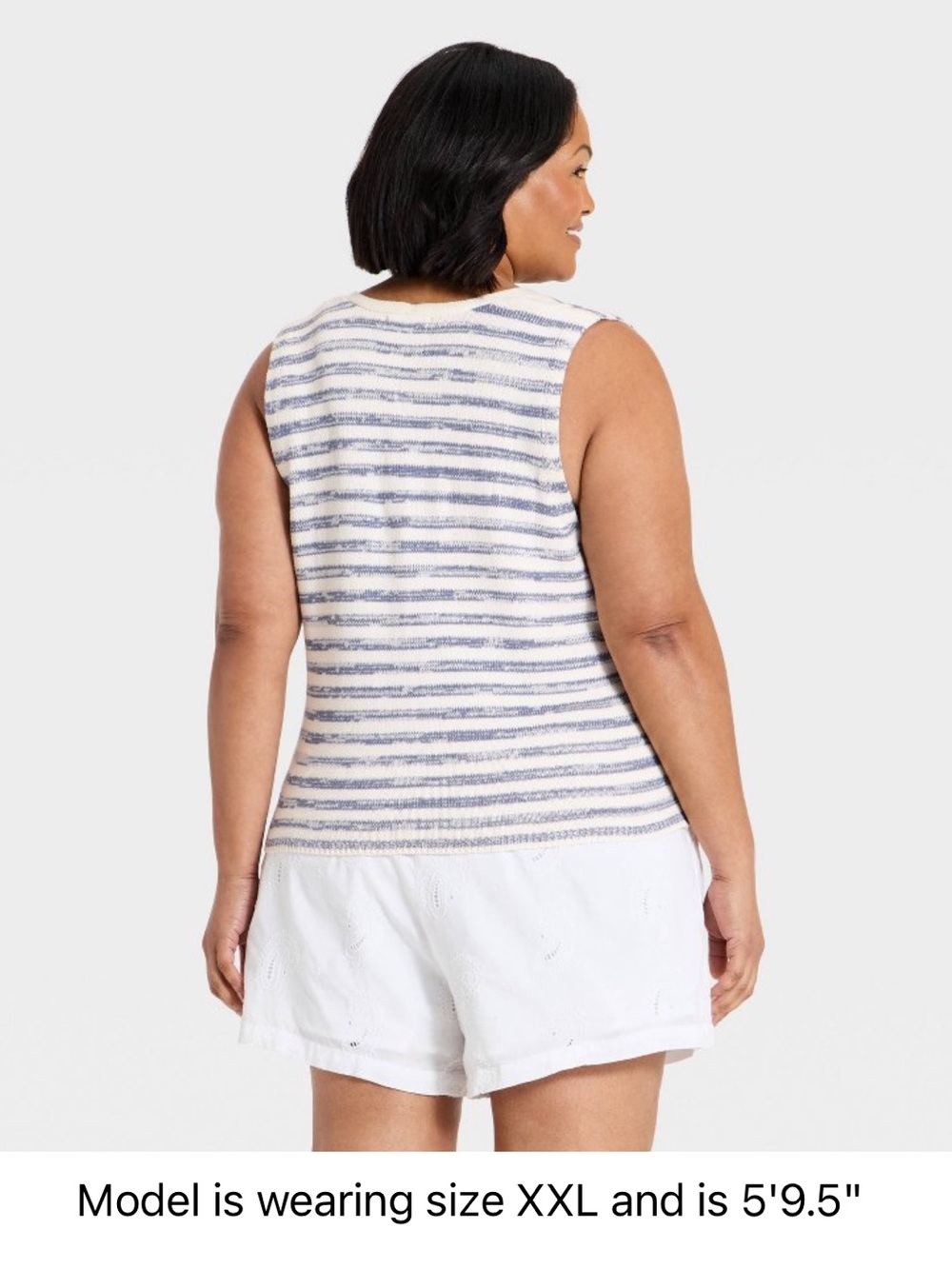 Button Front Stripe Sweater Vest Tank - Picture 3 of 5